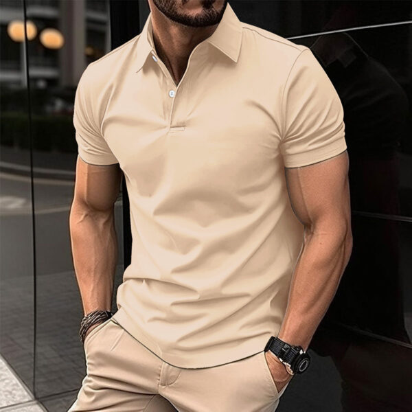 Summer Short Sleeve Polo Shirt Men Solid Color Button Lapel Top