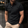Summer Short Sleeve Polo Shirt Men Solid Color Button Lapel Top Summer Short Sleeve Polo Shirt Men Solid Color Button Lapel Top