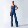 Summer Slim Heart-shape Backless Denim Jumpsuit Women Halter Neck Zip Summer Slim Heart-shape Backless Denim Jumpsuit Women Halter Neck Zip