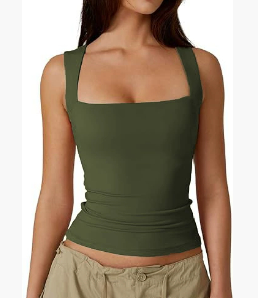 Summer Square-neck Tank Vest Fashion Slim Solid Sleeveless Tops Summer Square-neck Tank Vest Fashion Slim Solid Sleeveless Tops