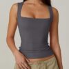 Summer Square-neck Tank Vest Fashion Slim Solid Sleeveless Tops Summer Square-neck Tank Vest Fashion Slim Solid Sleeveless Tops