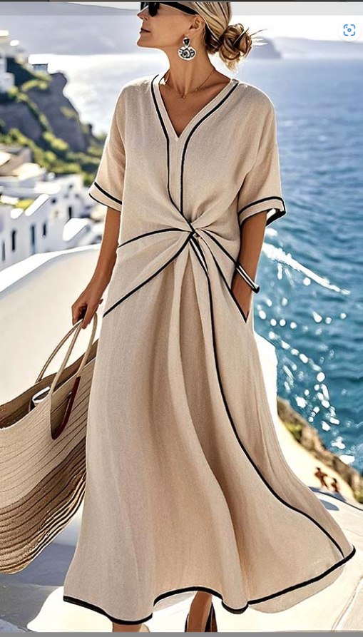 Summer Striped Print Dress Casual Beach Vacation Short-sleeved Maxi Summer Striped Print Dress Casual Beach Vacation Short-sleeved Maxi