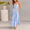 Summer Striped Printed Suspender Long Dress with Pockets Fashion Square Summer Striped Printed Suspender Long Dress with Pockets Fashion Square