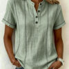 Summer Striped Short-sleeve Shirts Casual Stand-collar V-neck Button