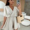 Summer V-neck Fashion Casual Waist Tight Solid Color Jumpsuit for Women