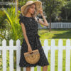 Summer Women Polka Dot Short Sleeve Dress Casual Bandage Party Pleated Summer Women Polka Dot Short Sleeve Dress Casual Bandage Party Pleated