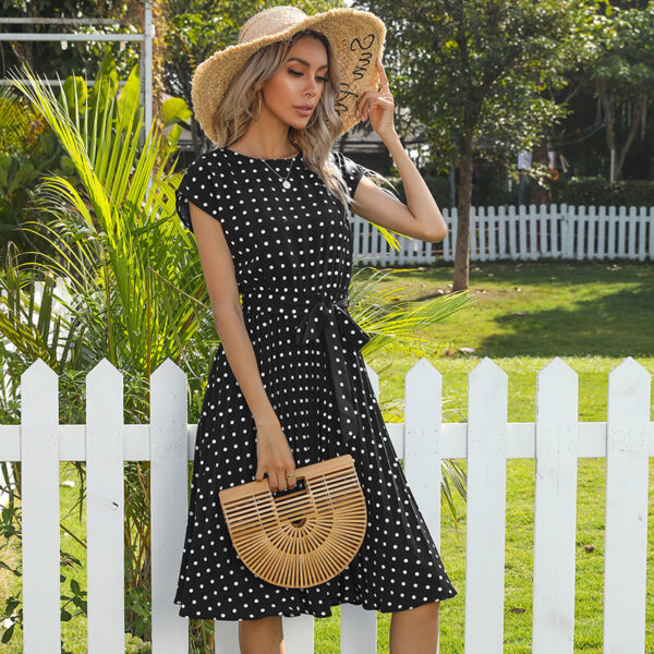 Summer Women Polka Dot Short Sleeve Dress Casual Bandage Party Pleated Summer Women Polka Dot Short Sleeve Dress Casual Bandage Party Pleated