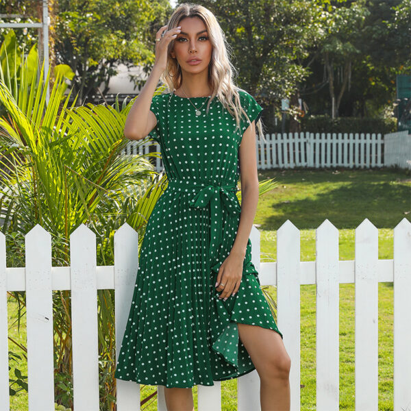 Summer Women Polka Dot Short Sleeve Dress Casual Bandage Party Pleated Summer Women Polka Dot Short Sleeve Dress Casual Bandage Party Pleated