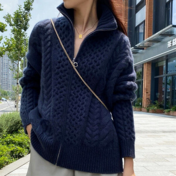 Thick Cashmere Women High Neck Zipper Sweater Cardigan Thick Cashmere Women High Neck Zipper Sweater Cardigan