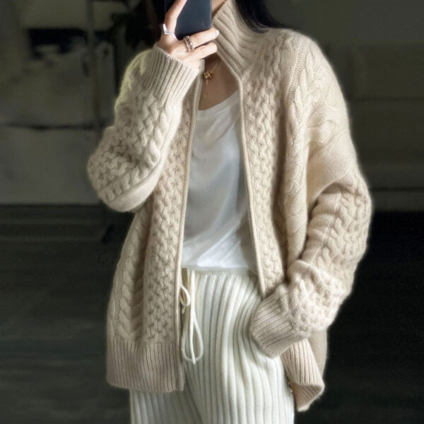 Thick Cashmere Women High Neck Zipper Sweater Cardigan Thick Cashmere Women High Neck Zipper Sweater Cardigan
