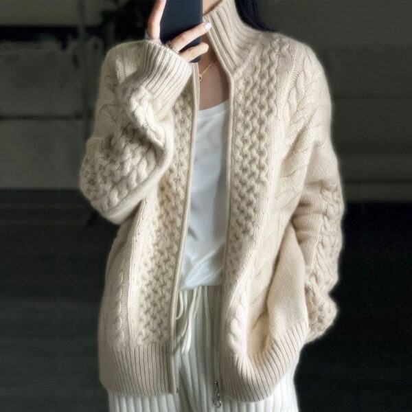 Thick Cashmere Women High Neck Zipper Sweater Cardigan Thick Cashmere Women High Neck Zipper Sweater Cardigan