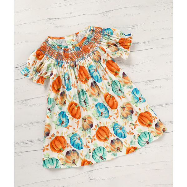 Toddler Baby Girl Pumpkin Smocked Dress Fall Thanksgiving Halloween