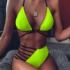 Two-piece Halter Neck Bikini Leopard Print Cutout Strap Swimsuit Set