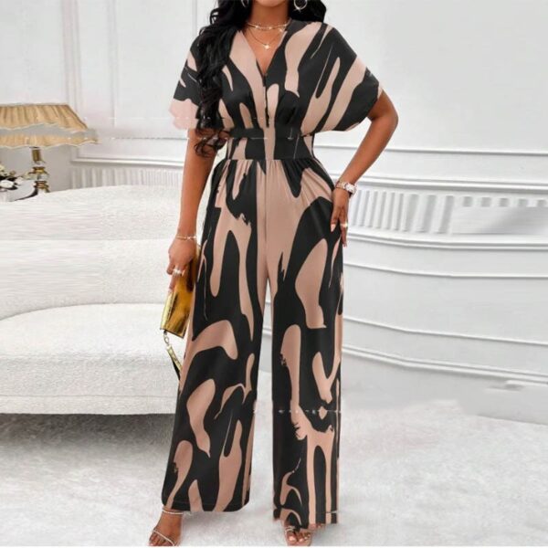 V-neck Loose Printed Long Jumpsuit V-neck Loose Printed Long Jumpsuit
