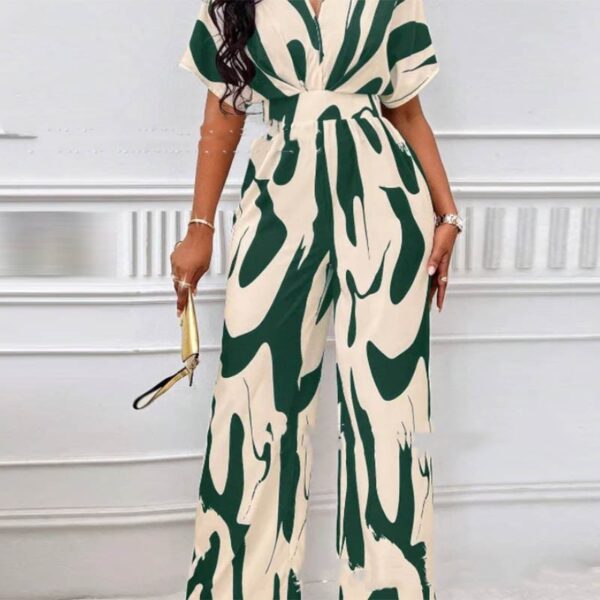V-neck Loose Printed Long Jumpsuit V-neck Loose Printed Long Jumpsuit