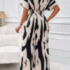 V-neck Loose Printed Long Jumpsuit V-neck Loose Printed Long Jumpsuit