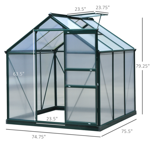 Walk in Greenhouse 6 X 6 X 7 Aluminum Polycarbonate Portable Garden Walk in Greenhouse 6 X 6 X 7 Aluminum Polycarbonate Portable Garden