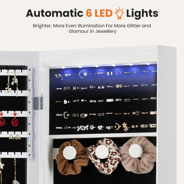 Wall-door Mounted Jewelry Wardrobe Large Capacity Mirror and LED Light
