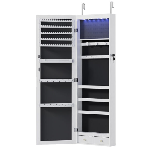 Wall-door Mounted Jewelry Wardrobe Large Capacity Mirror and LED Light