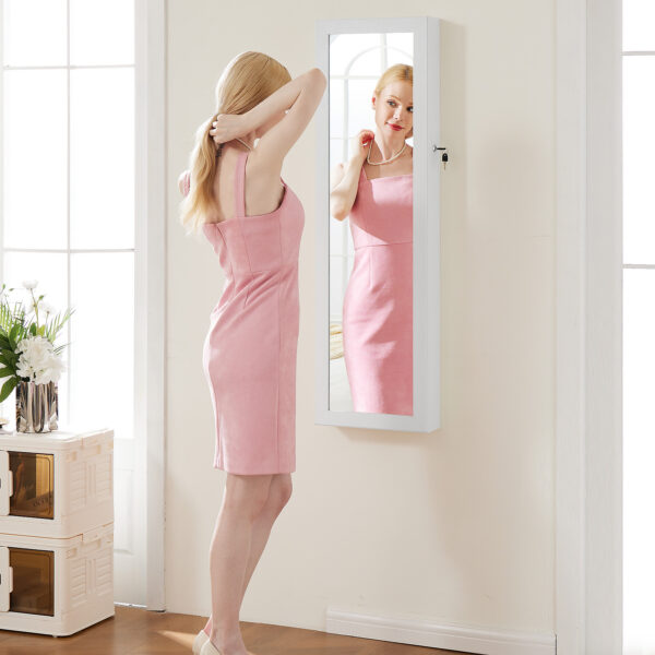 Wall-door Mounted Jewelry Wardrobe Large Capacity Mirror and LED Light