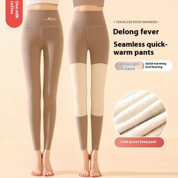 Winter High Waist Knee-pad Leggings Fashion Warm Double-sided Frosted