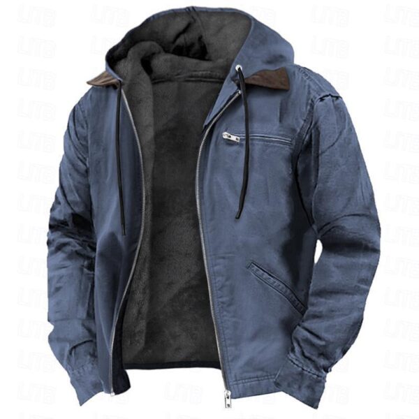 Winter Hooded Coat with Pockets Fashion Warm Fleece Zip-up Jacket
