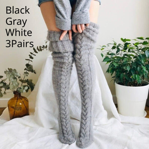 Winter Socks Over the Knee Lengthened Long Tube Knitted Pile