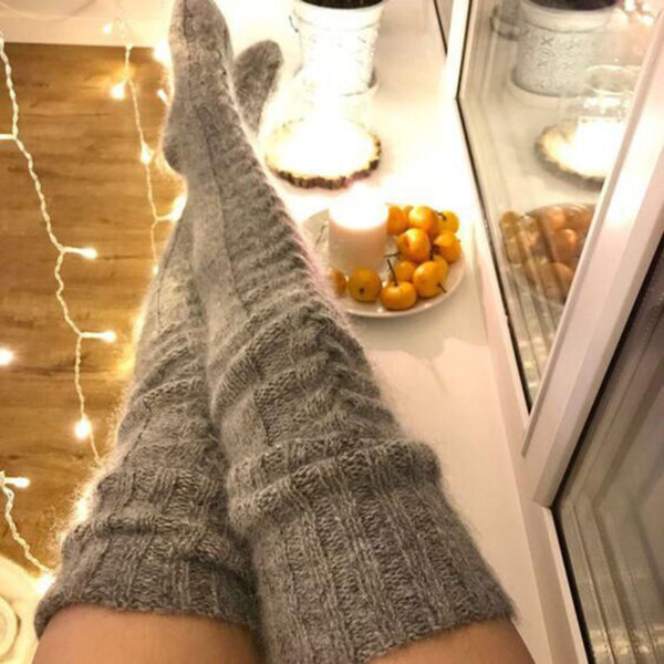 Winter Socks Over the Knee Lengthened Long Tube Knitted Pile