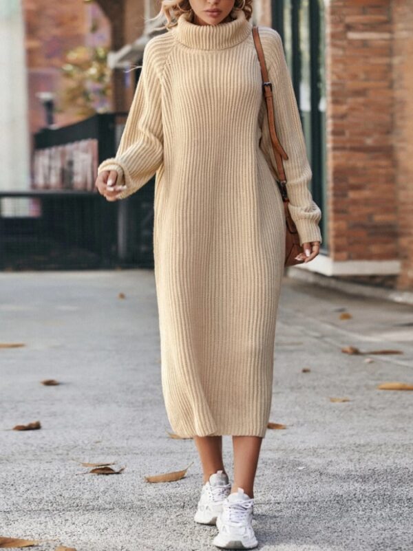 Winter Turtleneck Knitted Sweater Dress Fashion Solid Loose Pullover