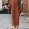 Winter Turtleneck Knitted Sweater Dress Fashion Solid Loose Pullover