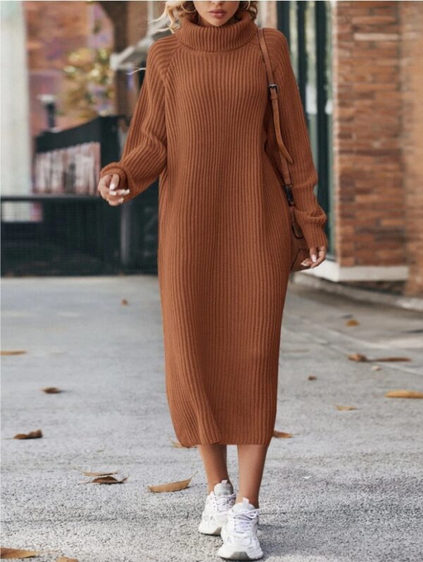 Winter Turtleneck Knitted Sweater Dress Fashion Solid Loose Pullover