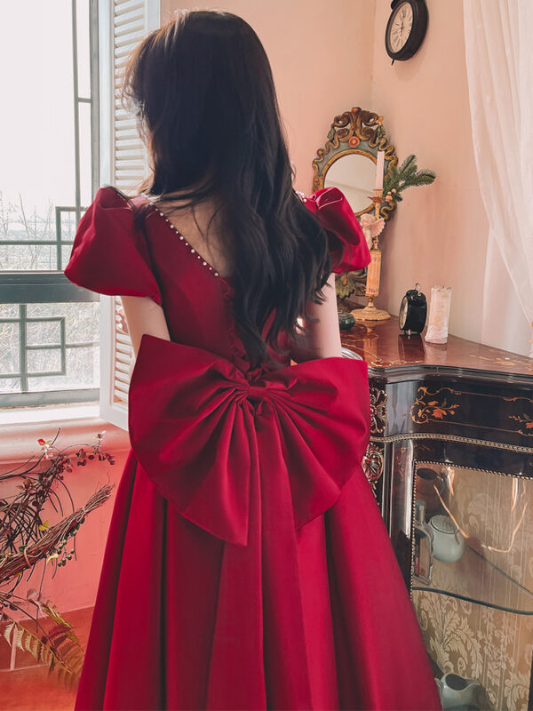 Winter Wine Red Engagement Daily French Princess on the Run Satin Dress Winter Wine Red Engagement Daily French Princess on the Run Satin Dress