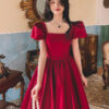 Winter Wine Red Engagement Daily French Princess on the Run Satin Dress Winter Wine Red Engagement Daily French Princess on the Run Satin Dress