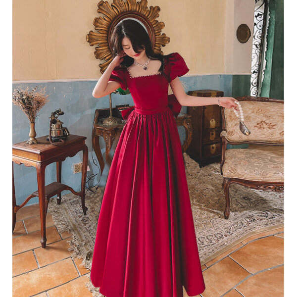 Winter Wine Red Engagement Daily French Princess on the Run Satin Dress Winter Wine Red Engagement Daily French Princess on the Run Satin Dress