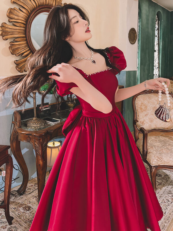 Winter Wine Red Engagement Daily French Princess on the Run Satin Dress Winter Wine Red Engagement Daily French Princess on the Run Satin Dress