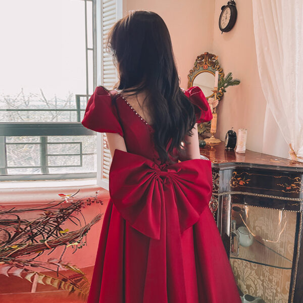 Winter Wine Red Engagement Daily French Princess on the Run Satin Dress Winter Wine Red Engagement Daily French Princess on the Run Satin Dress