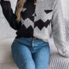 Women Ghost Pumpkin Color Block Long Sleeve Pullover Sweater