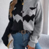 Women Ghost Pumpkin Color Block Long Sleeve Pullover Sweater
