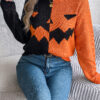 Women Ghost Pumpkin Color Block Long Sleeve Pullover Sweater