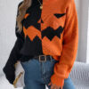 Women Ghost Pumpkin Color Block Long Sleeve Pullover Sweater