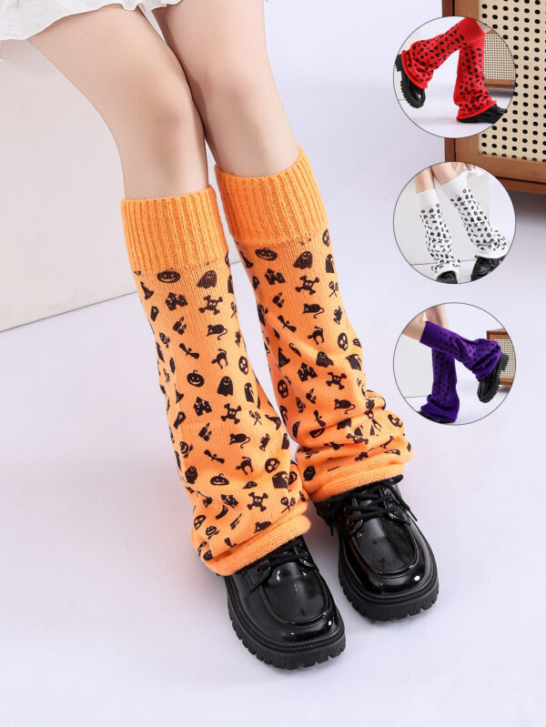 Women Girls Neon Halloween Print Knit Flared Leg Warmers Slouch Socks