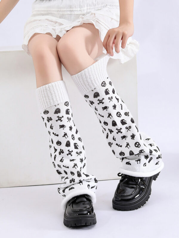 Women Girls Neon Halloween Print Knit Flared Leg Warmers Slouch Socks