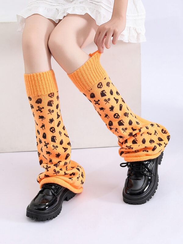 Women Girls Neon Halloween Print Knit Flared Leg Warmers Slouch Socks