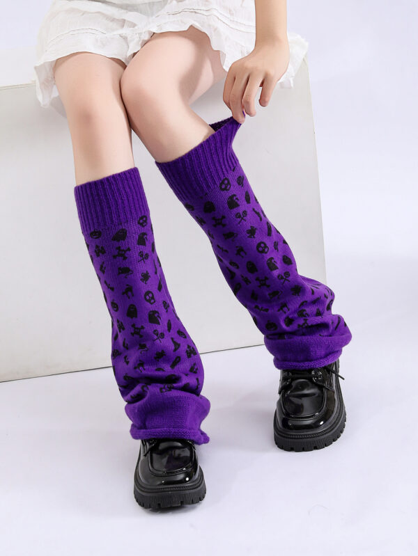Women Girls Neon Halloween Print Knit Flared Leg Warmers Slouch Socks