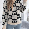 Women Halloween Plaid Lantern Sleeve Long Pullover Sweater