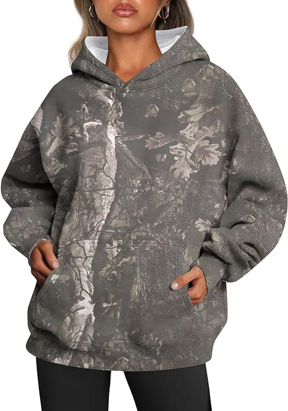 Women's Camouflage Hoodie Maple Leaf Print Oversized Sports