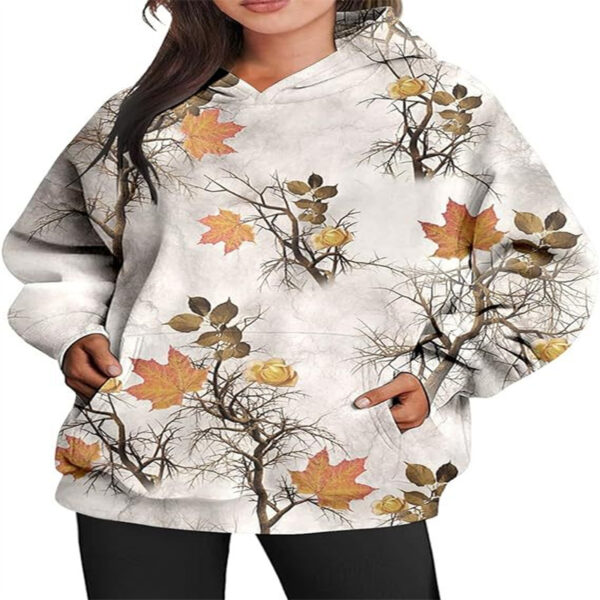 Women's Camouflage Hoodie Maple Leaf Print Oversized Sports
