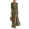 Women's Casual V-neck Long Dress with High Side Split - Versatile Loose