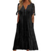 Women's Eyelet V-neck Maxi Dress Short Sleeve Flowy A-line Summer Beach Women's Eyelet V-neck Maxi Dress Short Sleeve Flowy A-line Summer Beach