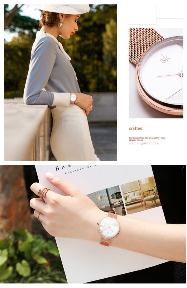 Women's Fashion Simple Geometric Quartz Watch Mesh Strap